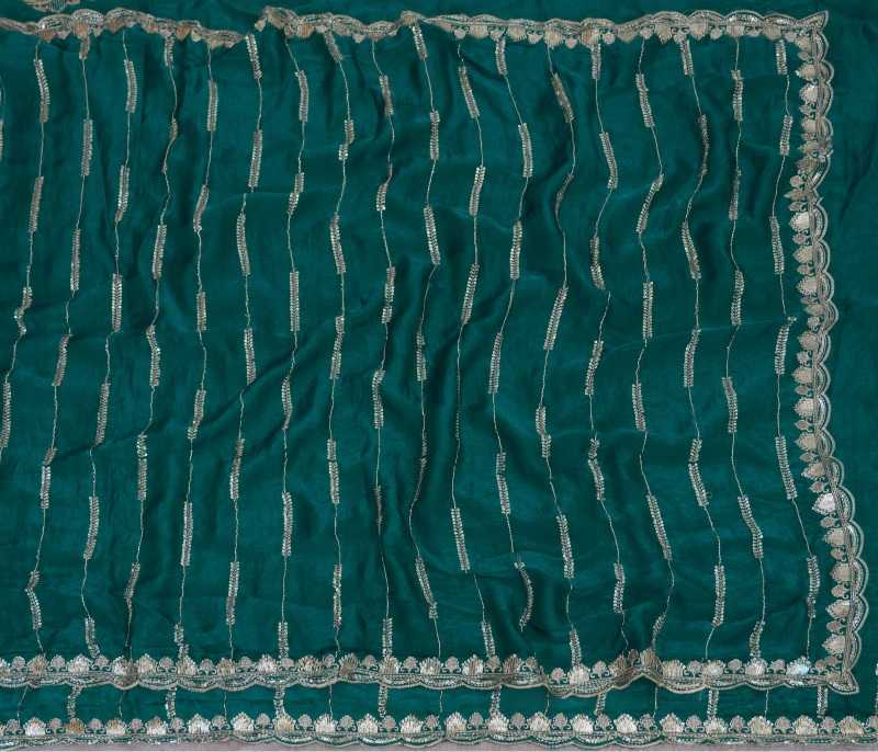 Satin Sequence Saree in Peacock Blue