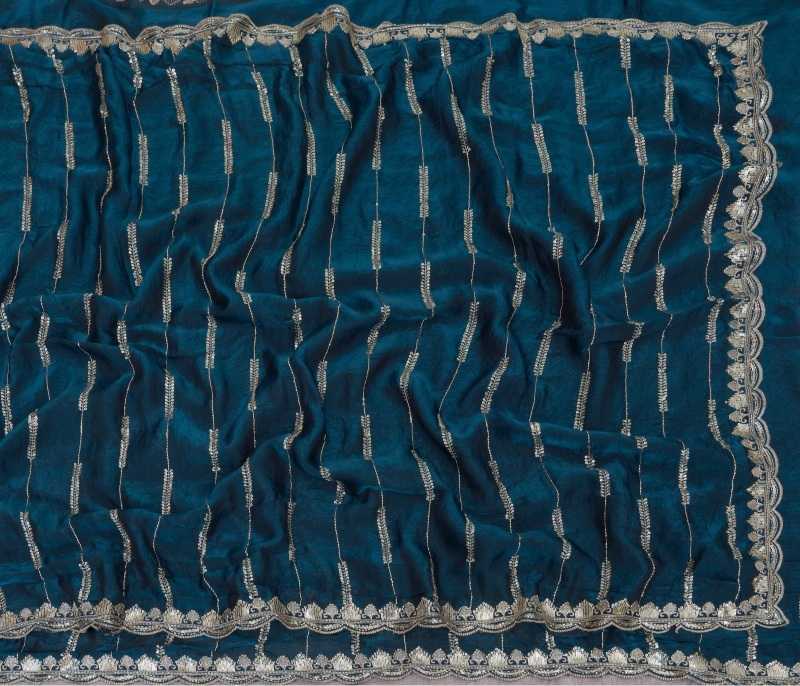 Satin Sequence Saree in Peacock Blue