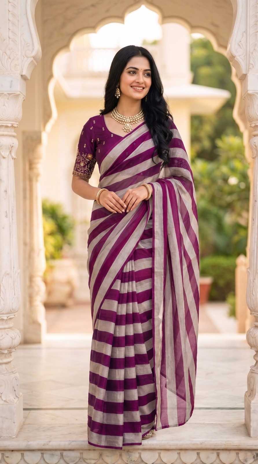 Chiffon Sequence Saree in Wine