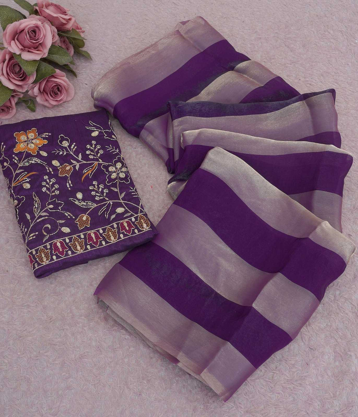 Chiffon Sequence Saree in Wine