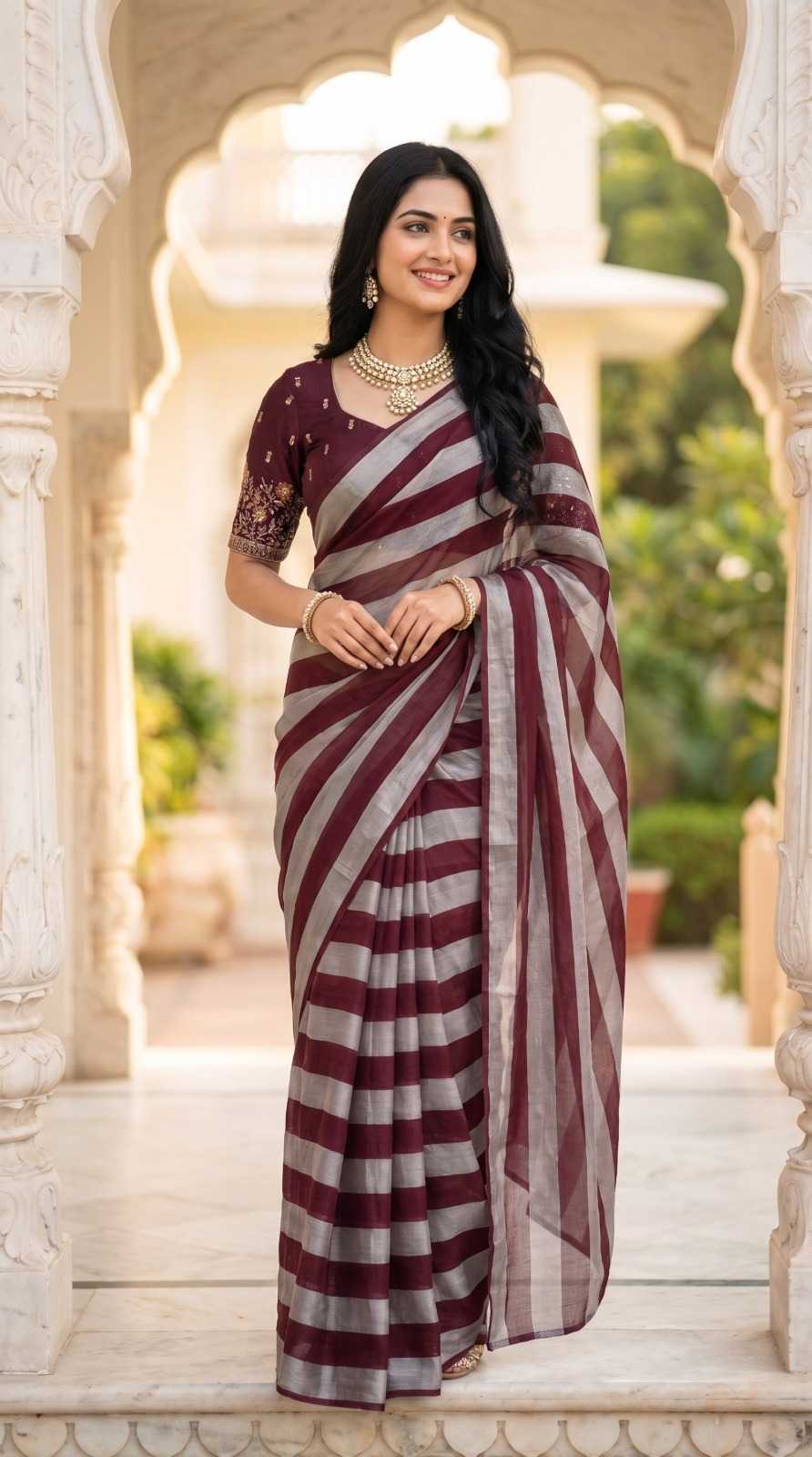 Chiffon Sequence Saree in Wine