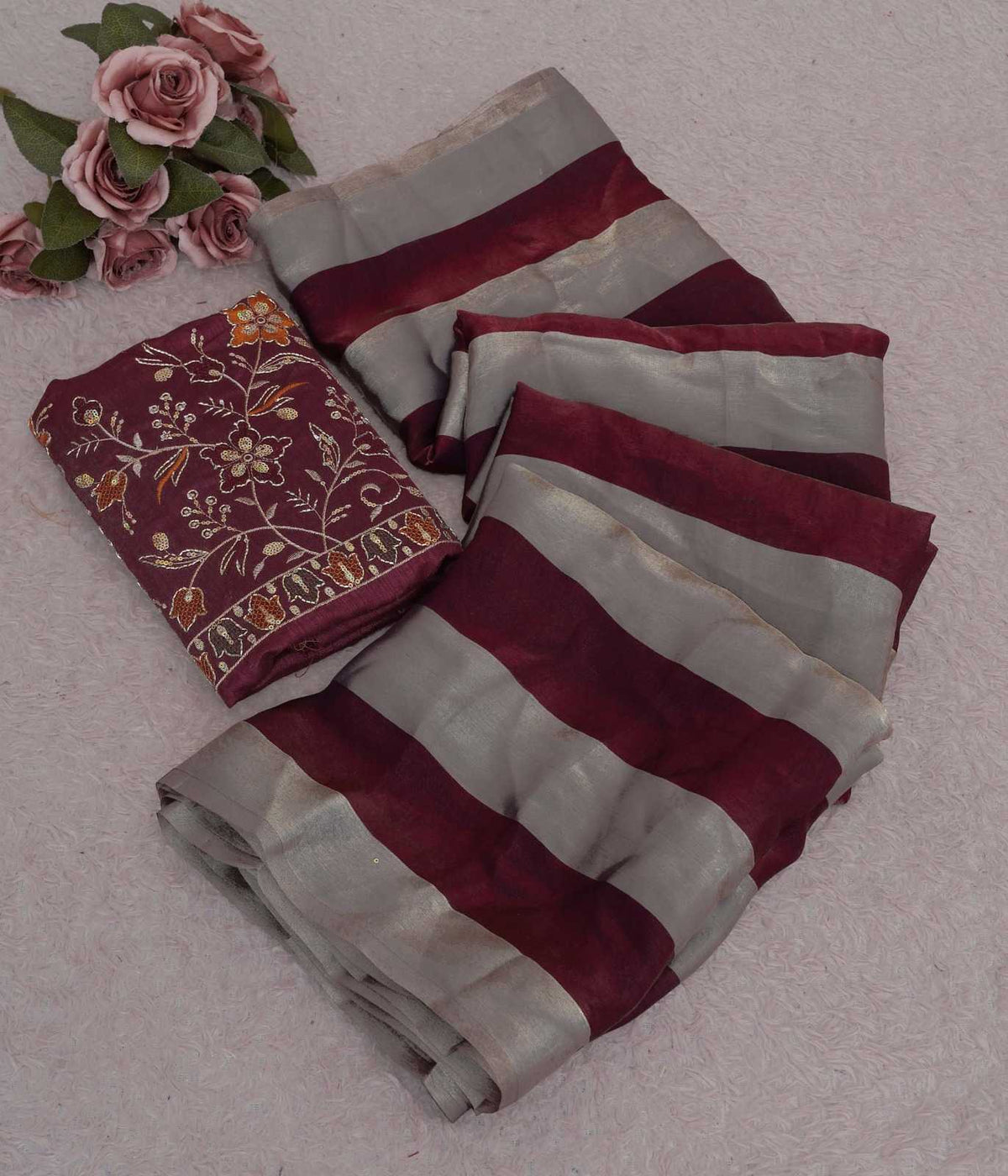 Chiffon Sequence Saree in Wine