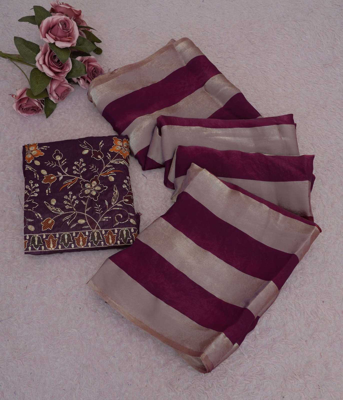Chiffon Sequence Saree in Wine