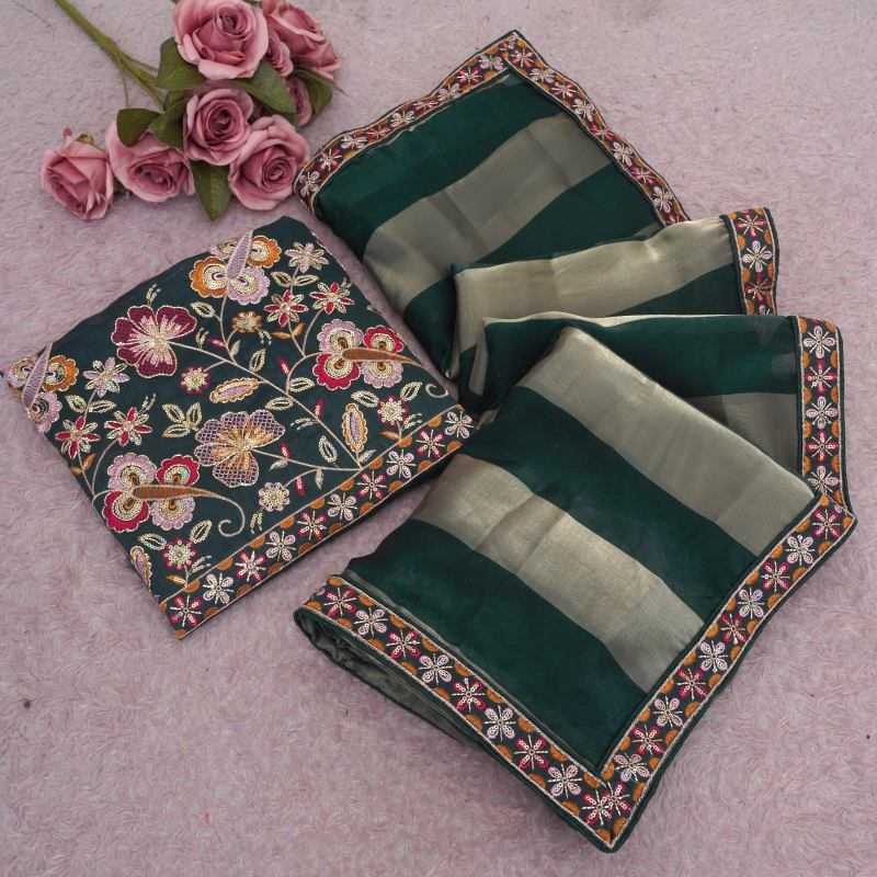 Chiffon Designer Saree in Rama