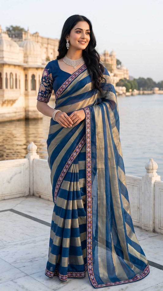 Chiffon Designer Saree in Rama