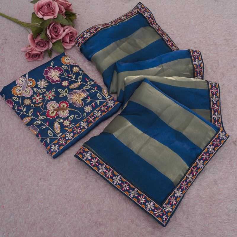 Chiffon Designer Saree in Rama