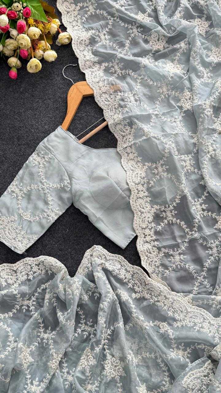 Organza Saree in Sky