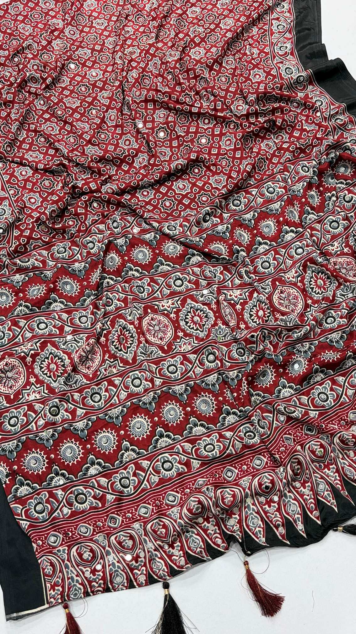 Satin Ajrakh Saree