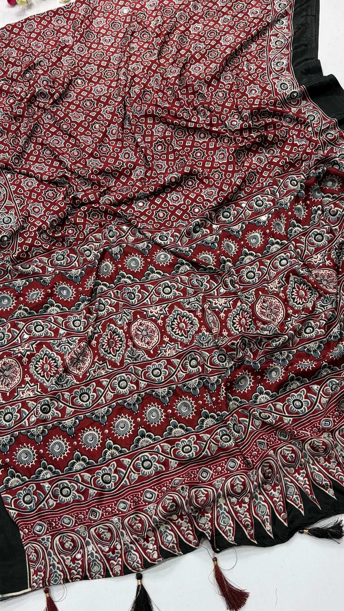 Satin Ajrakh Saree