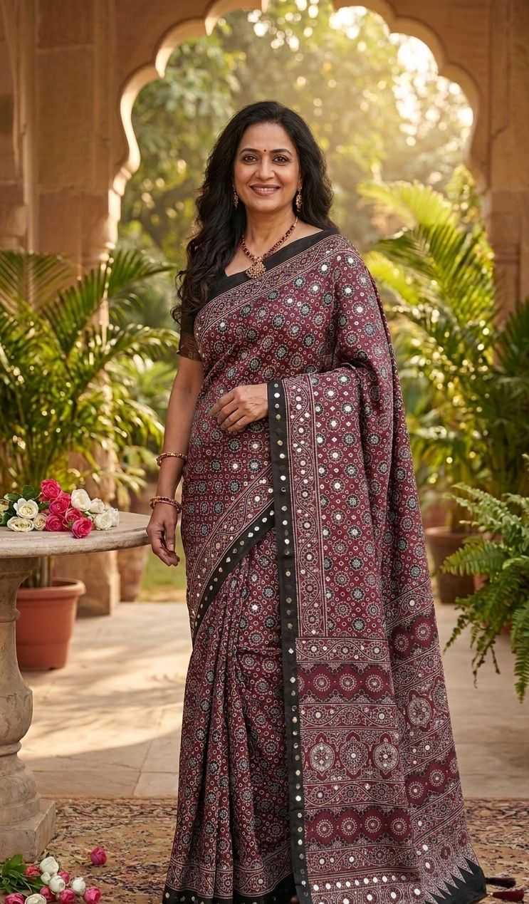 Satin Ajrakh Saree