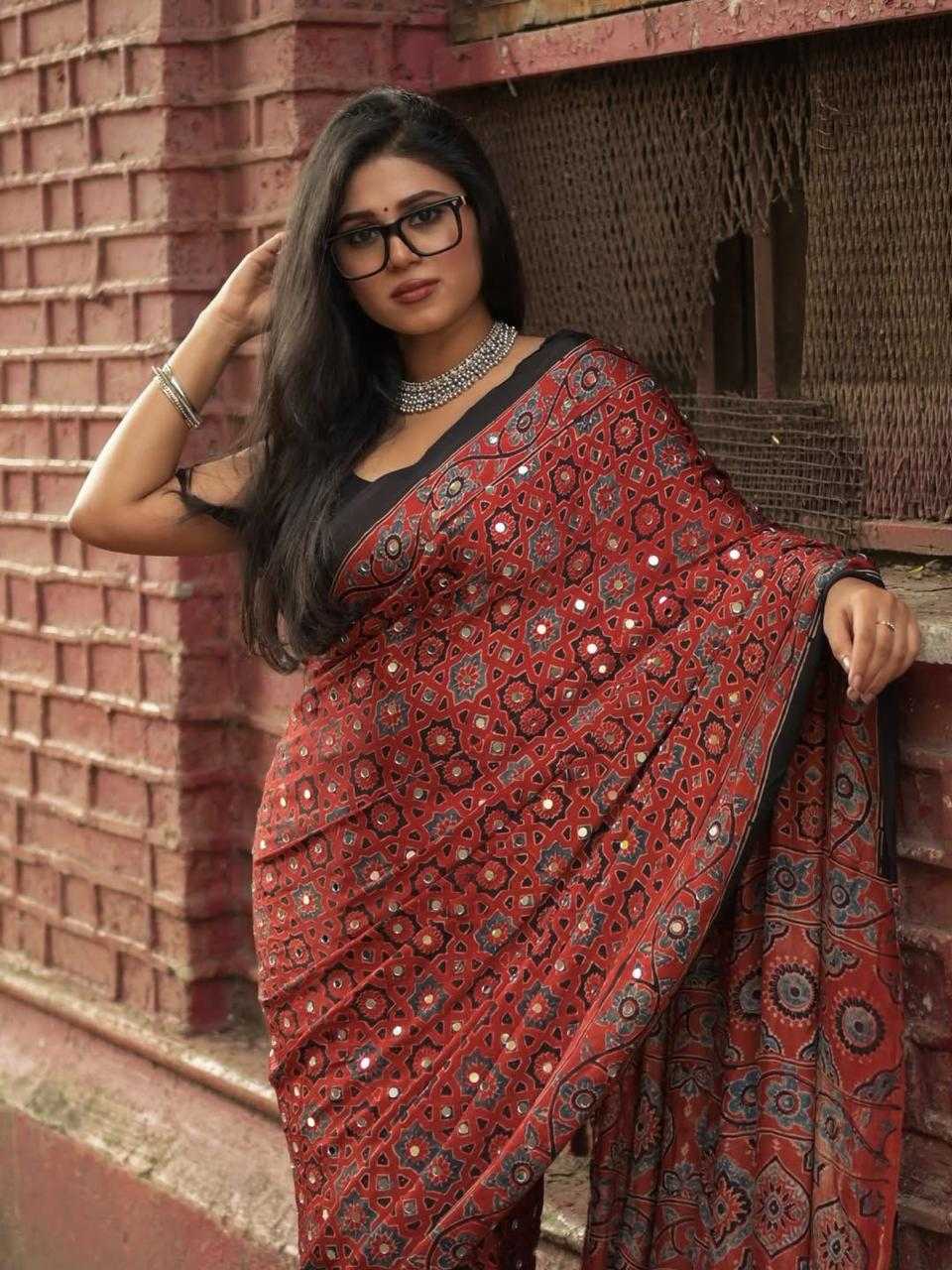 Satin Ajrakh Saree