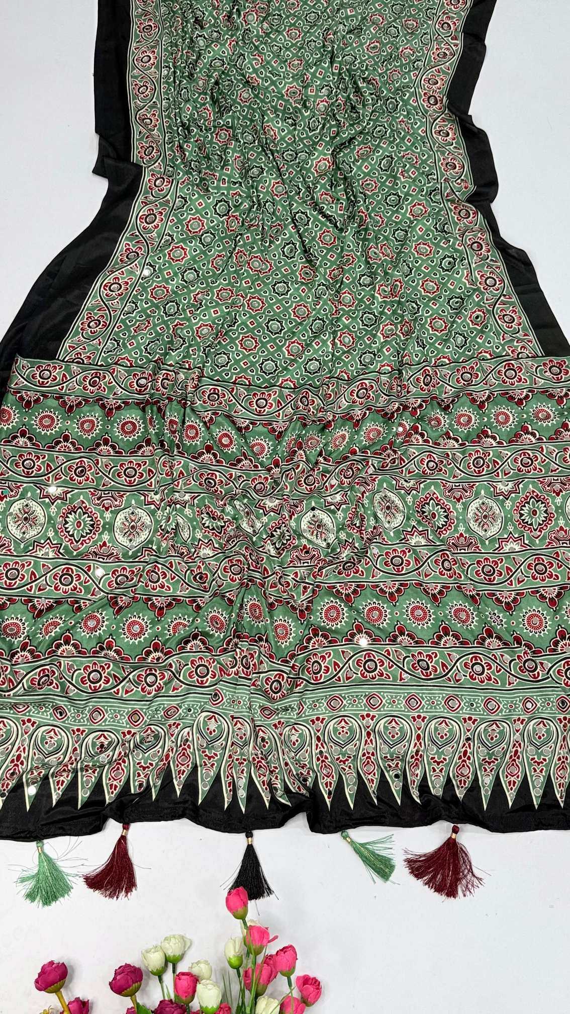 Satin Ajrakh Saree