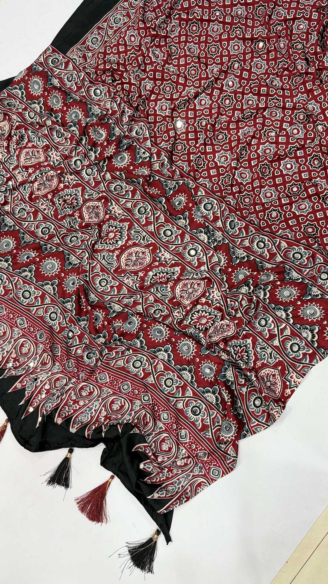 Satin Ajrakh Saree