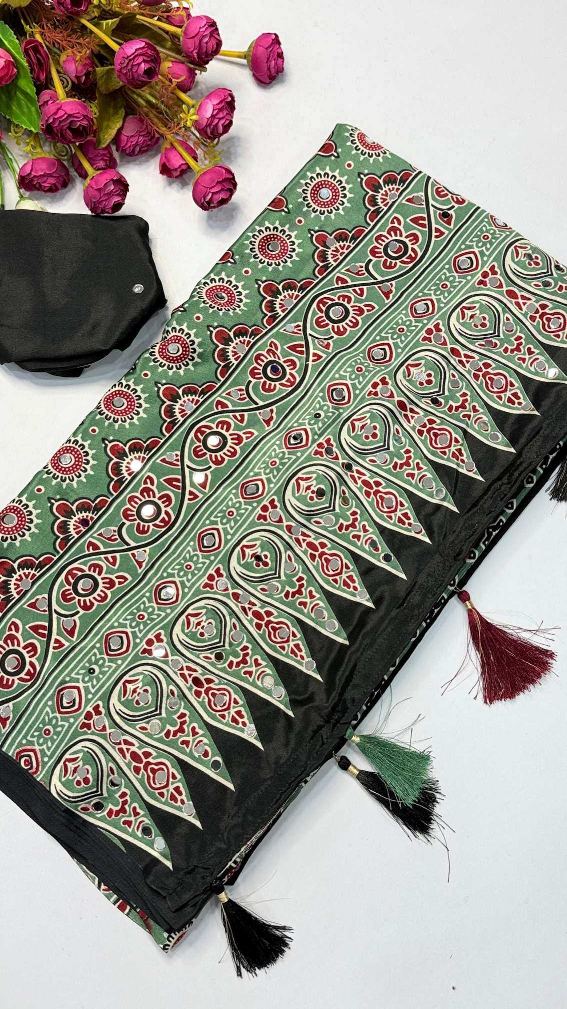 Satin Ajrakh Saree