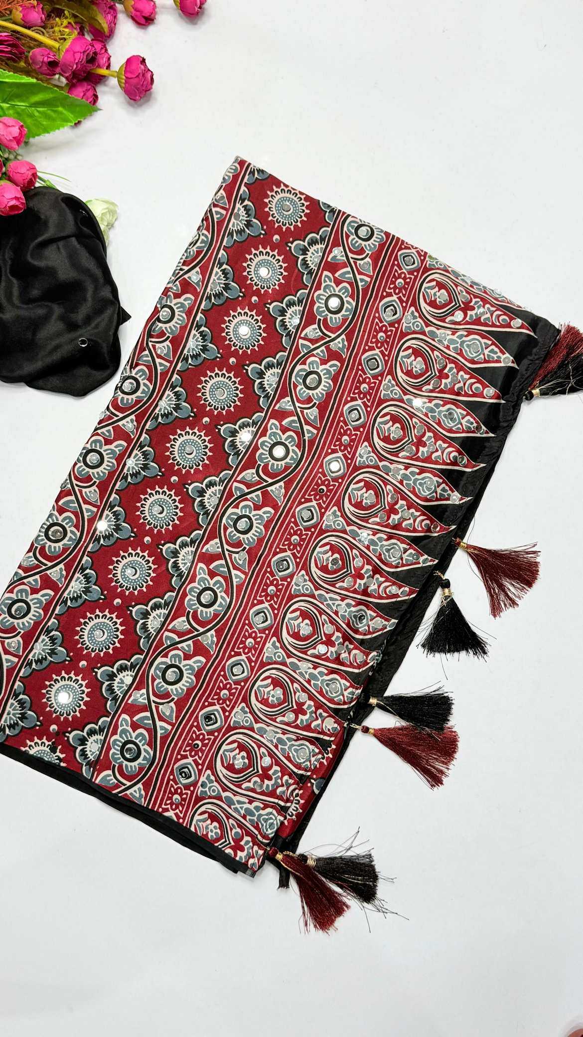 Satin Ajrakh Saree