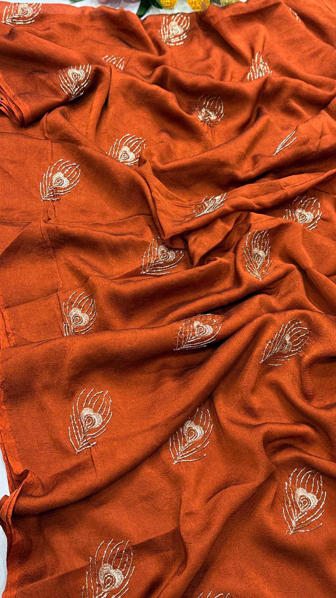 Ajrakh Tulips Satin Designer Saree