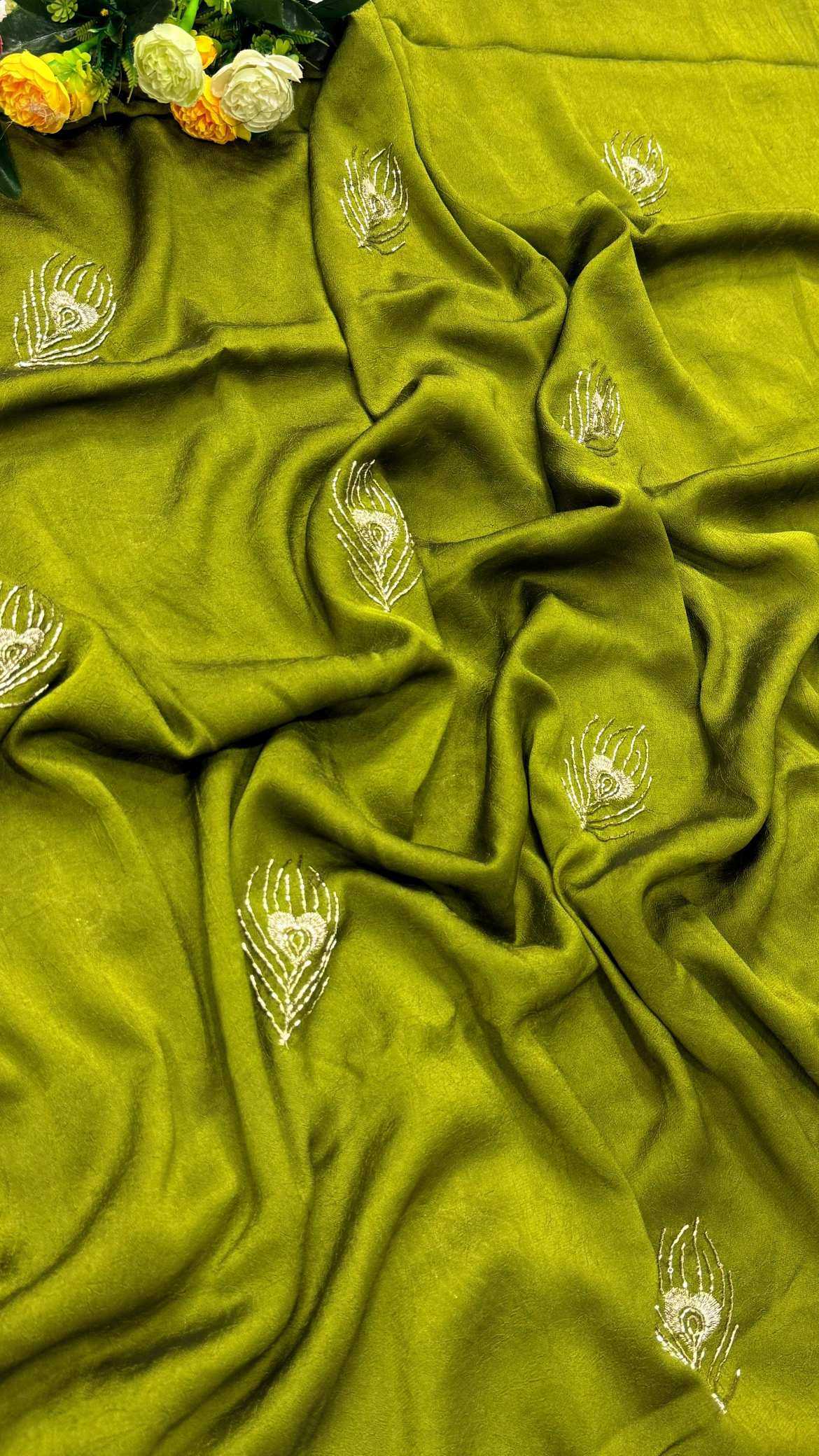 Ajrakh Tulips Satin Designer Saree