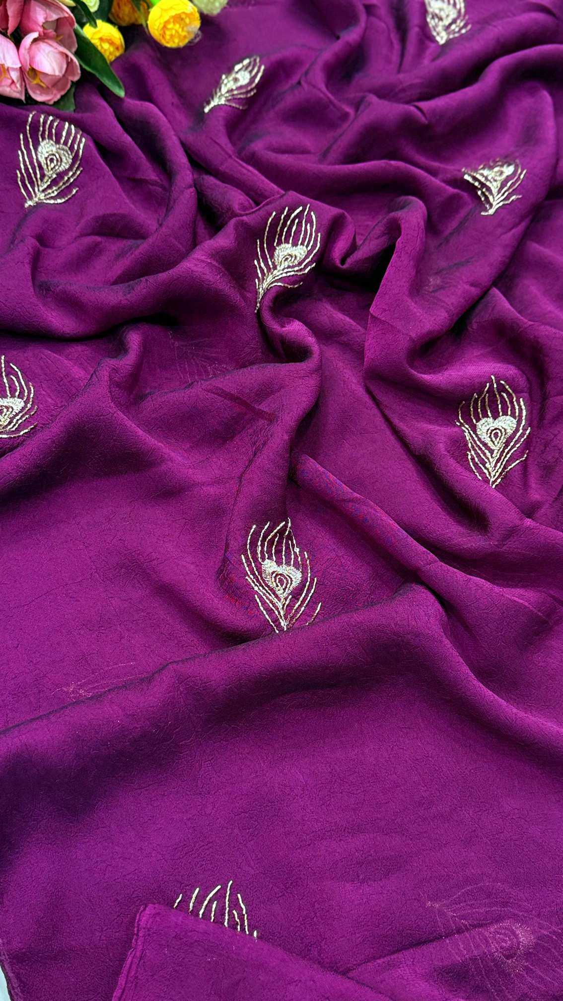 Ajrakh Tulips Satin Designer Saree