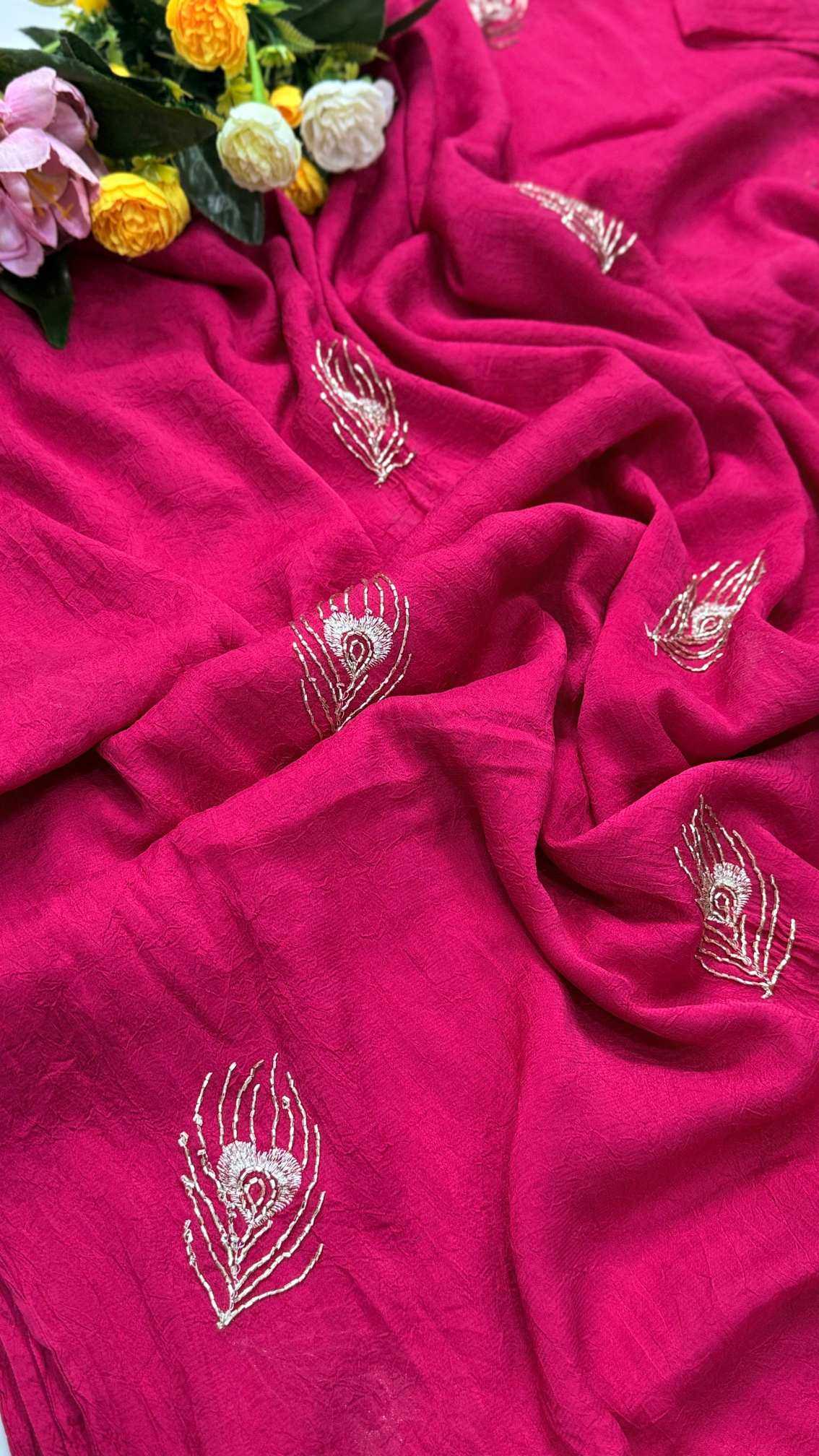 Ajrakh Tulips Satin Designer Saree