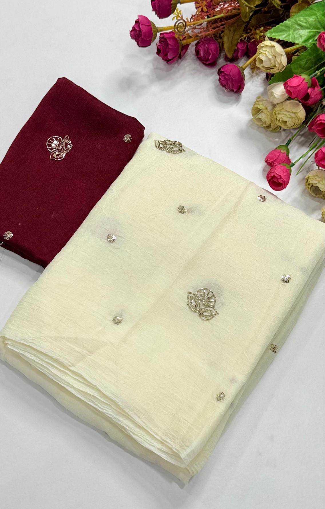 Ajrakh Tulips Satin Weightless Saree in Brown