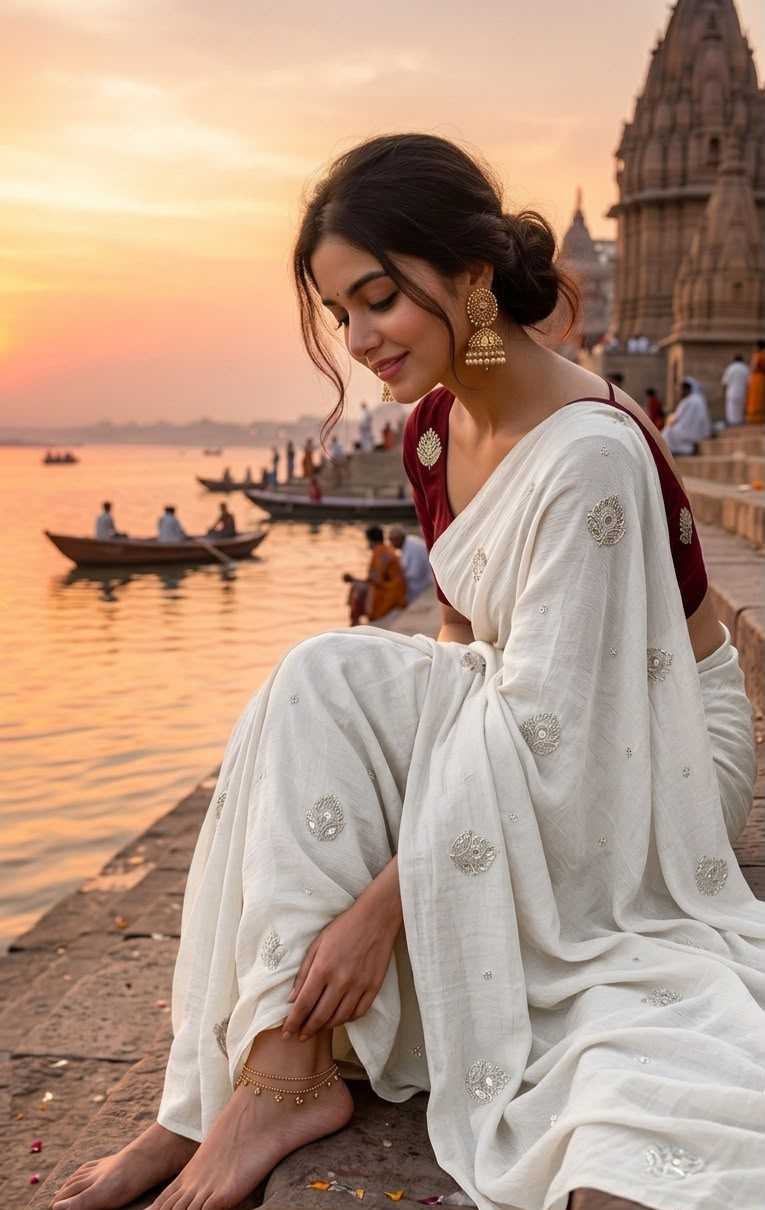 Ajrakh Tulips Satin Weightless Saree in Brown