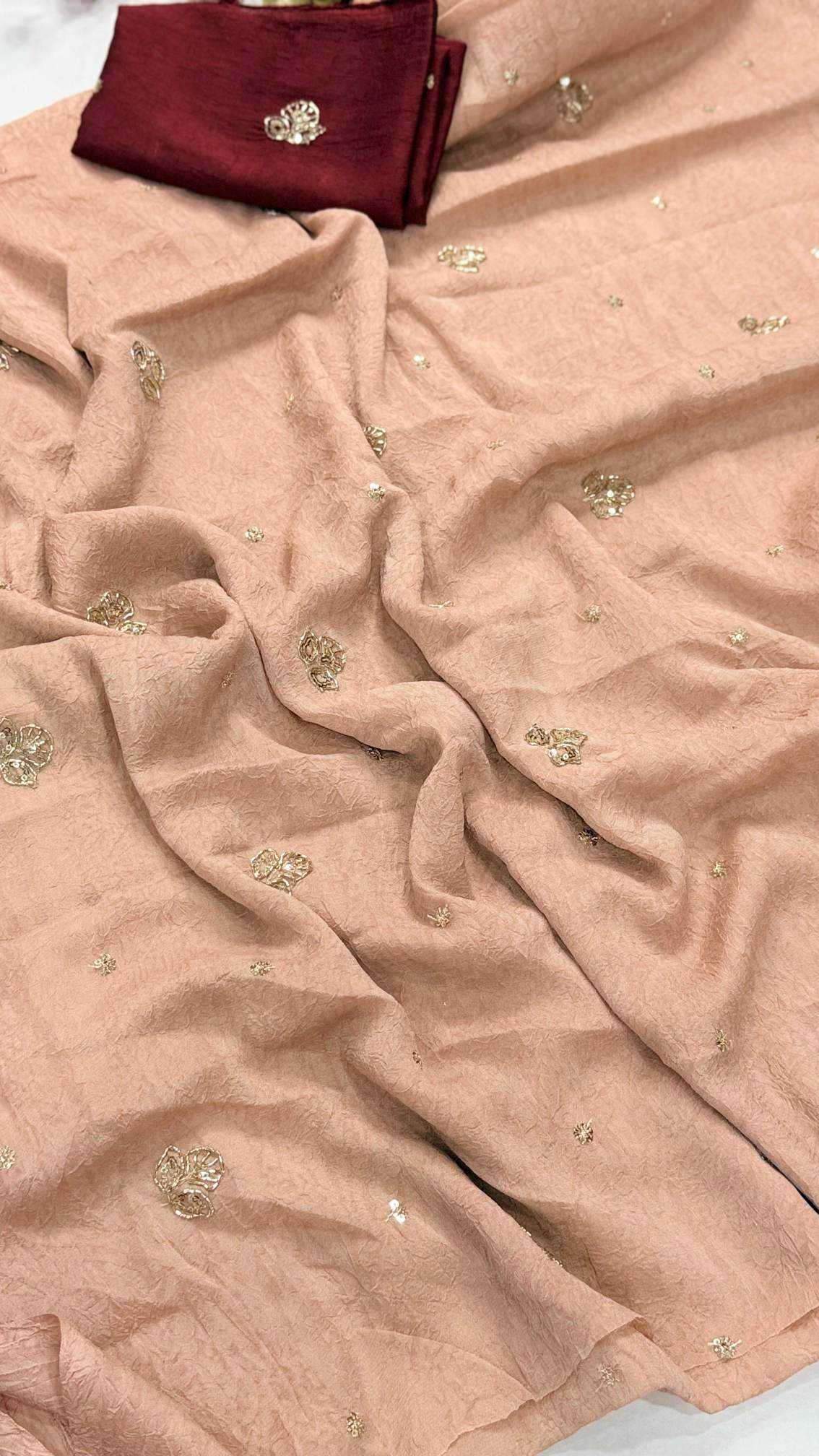Ajrakh Tulips Satin Weightless Saree in Brown