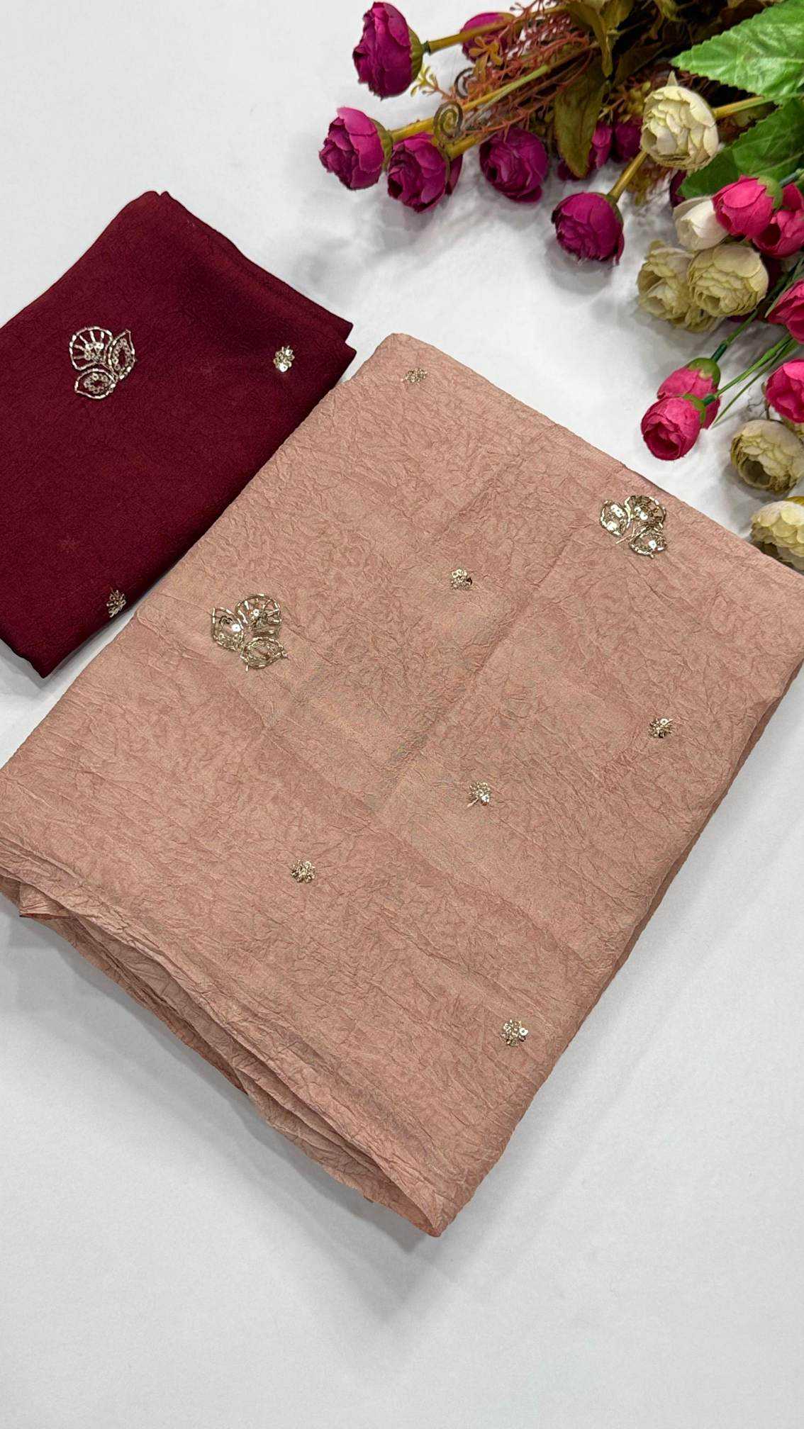 Ajrakh Tulips Satin Weightless Saree in Brown