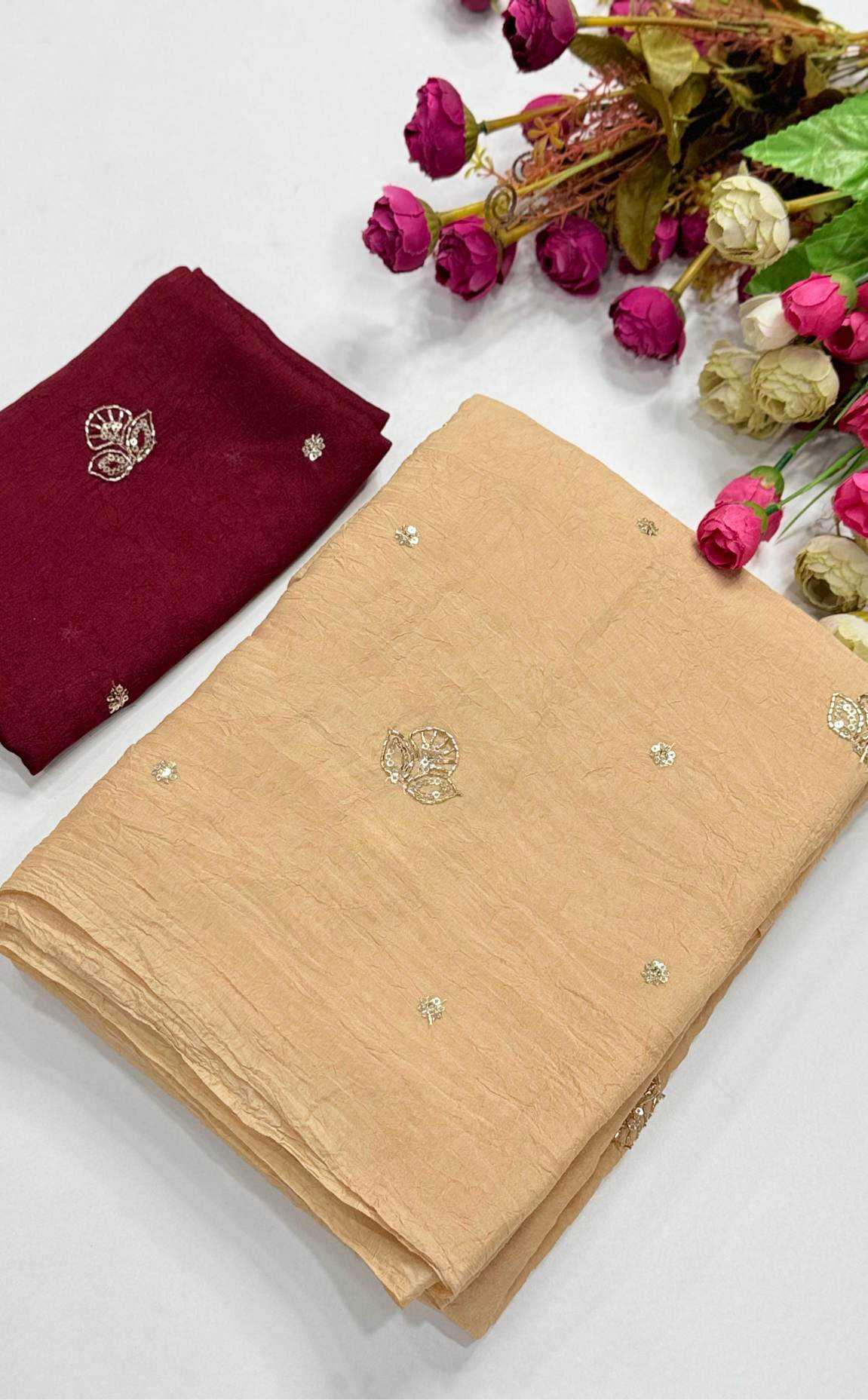 Ajrakh Tulips Satin Weightless Saree in Brown