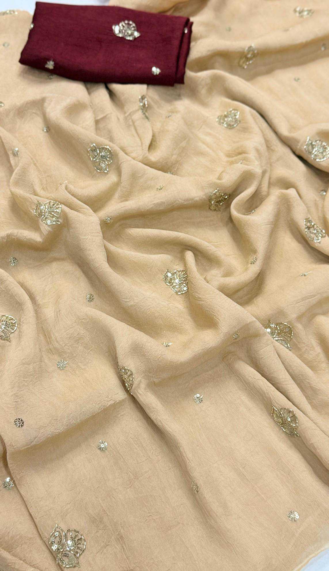 Ajrakh Tulips Satin Weightless Saree in Brown