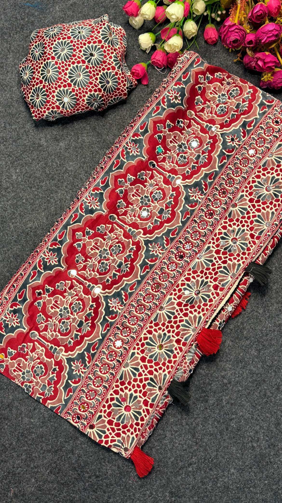 Satin Ajrakh Saree