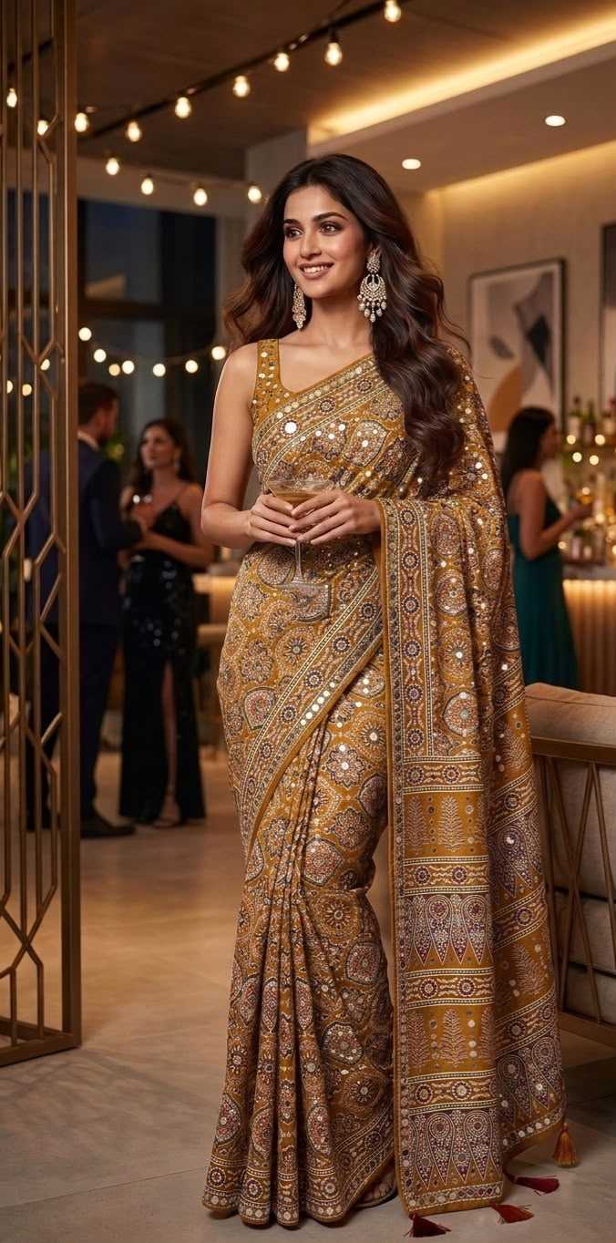 Dull Moss Ajrakh Saree
