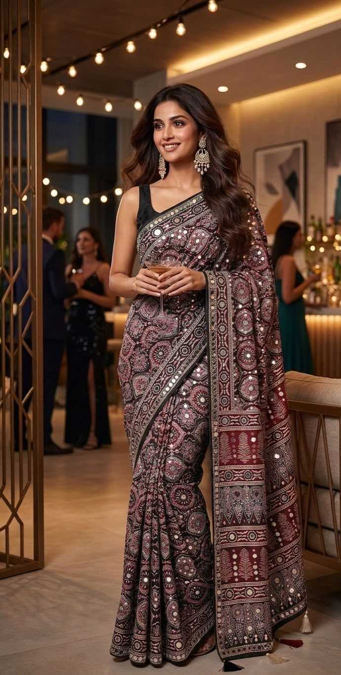 Dull Moss Ajrakh Saree