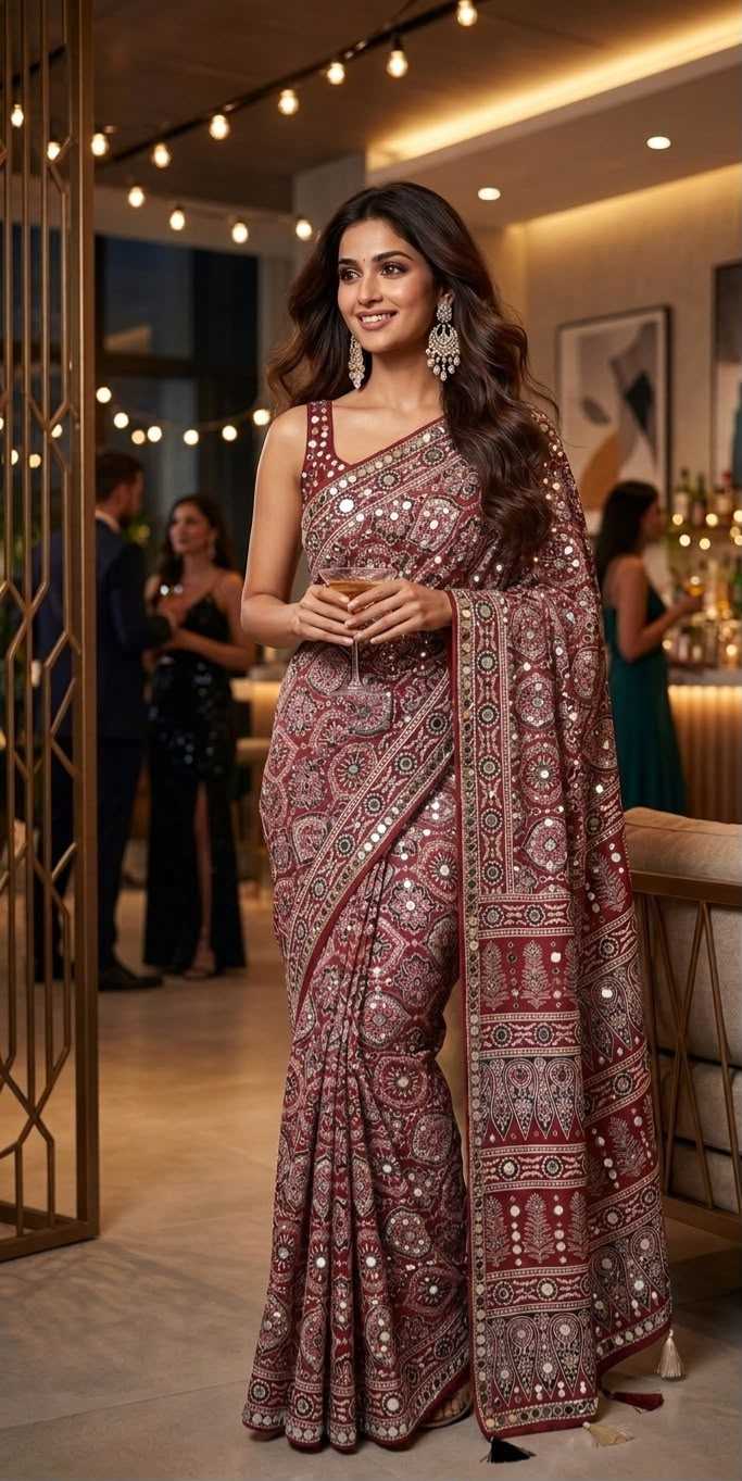 Dull Moss Ajrakh Saree