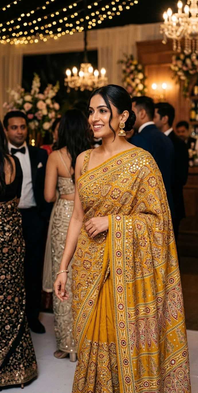 Satin Mirror Work Saree