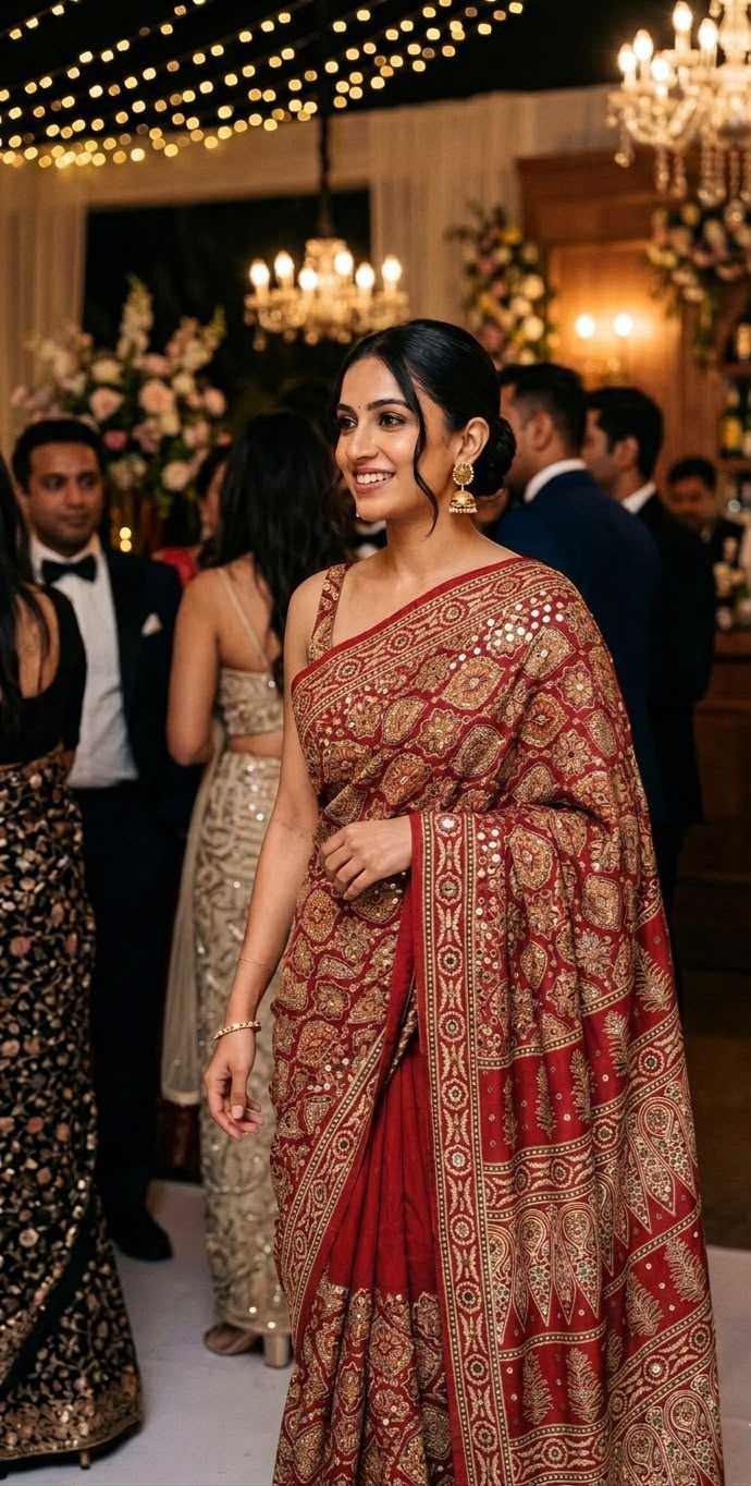 Satin Mirror Work Saree