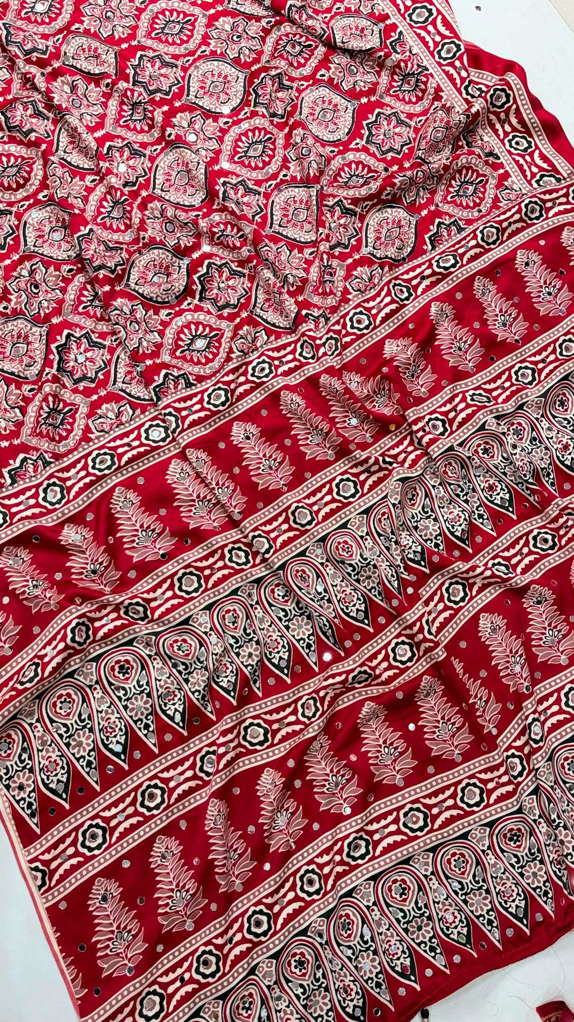 Satin Mirror Work Saree
