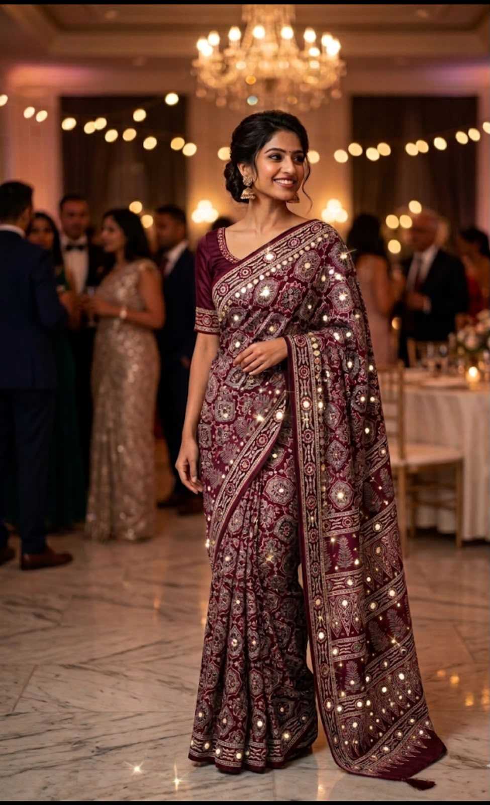 Satin Mirror Work Saree