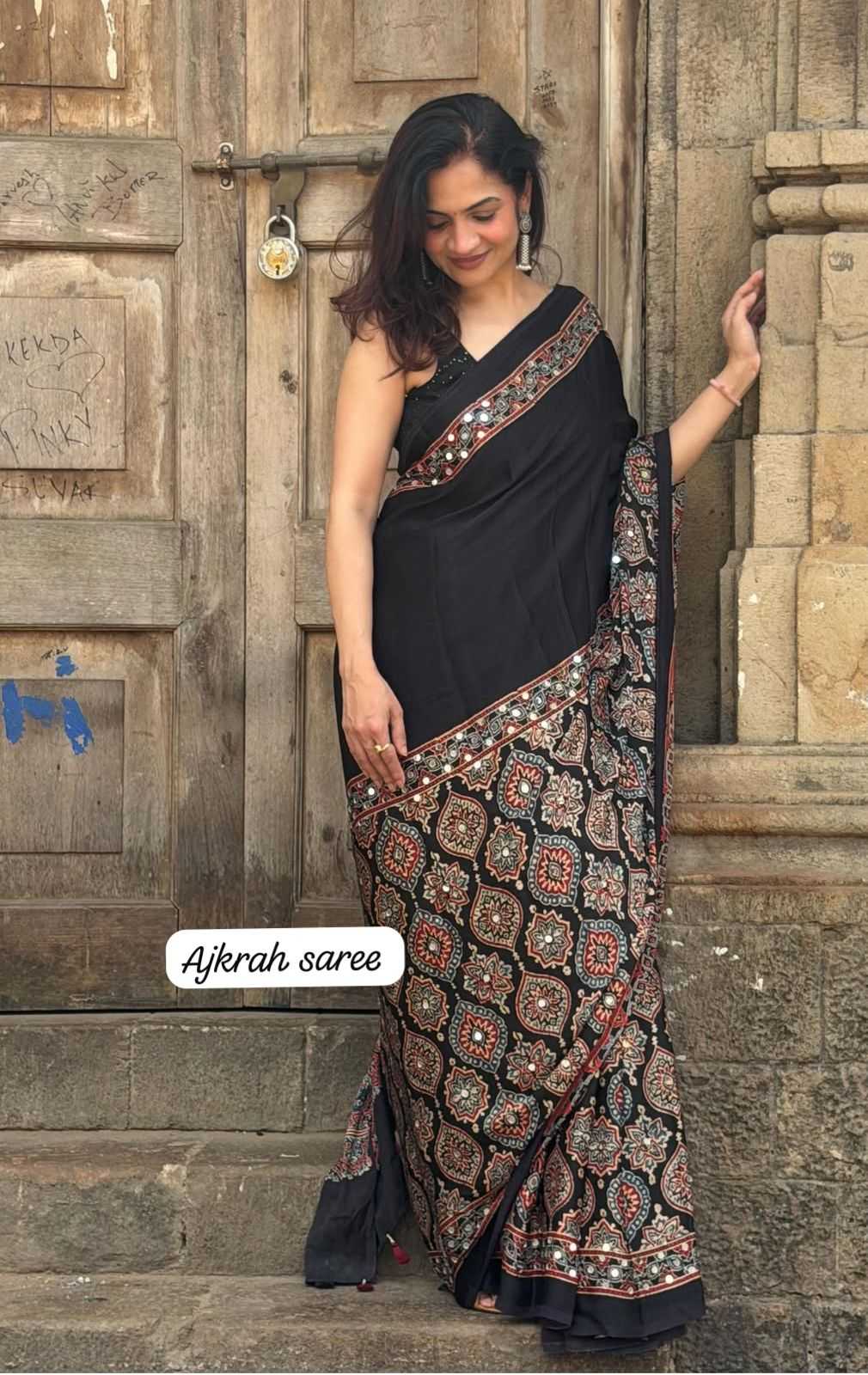 Satin Ajrakh Saree
