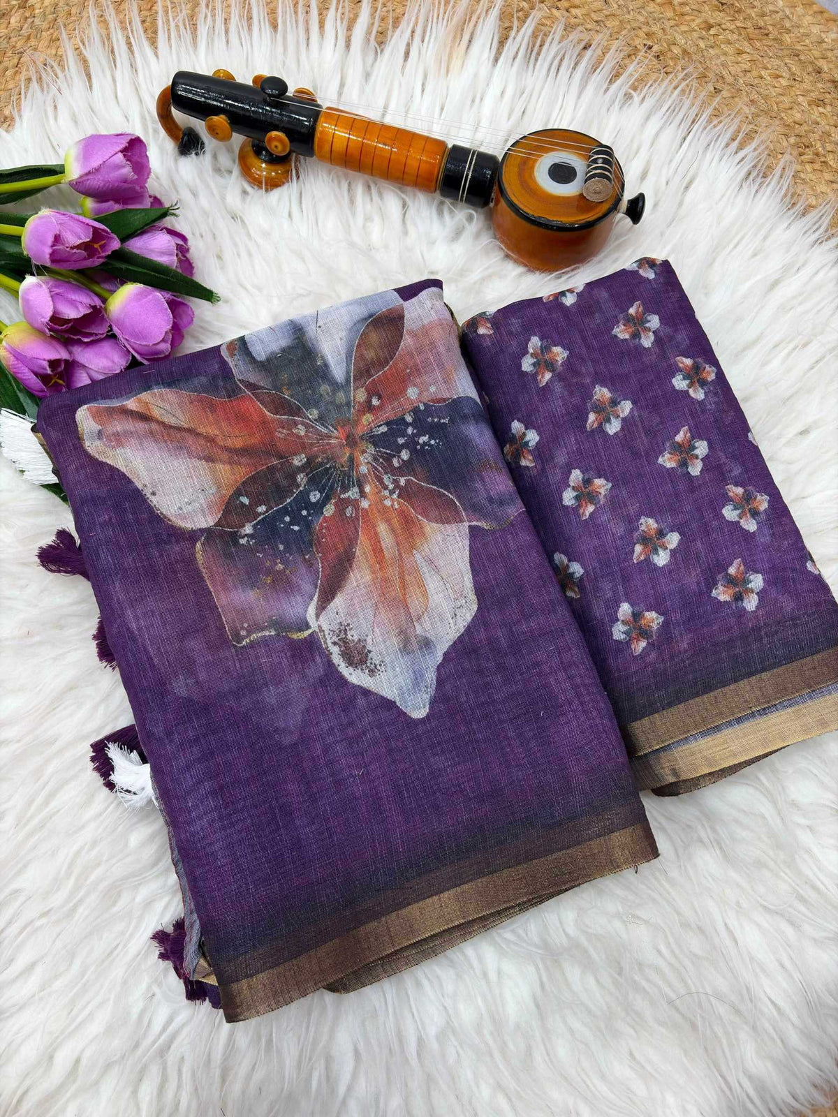 Anahita Linen Zari Border Saree