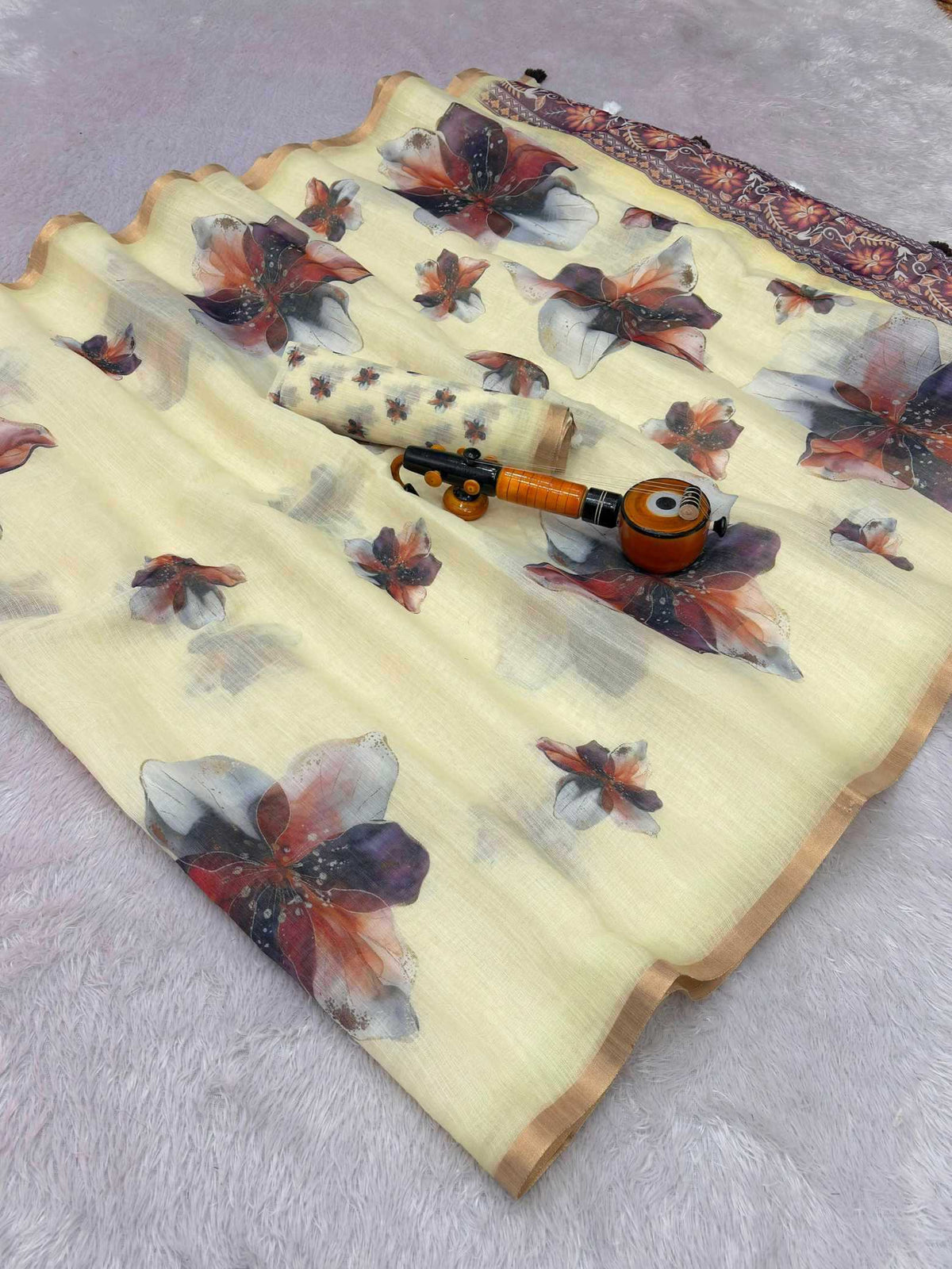 Anahita Linen Zari Border Saree