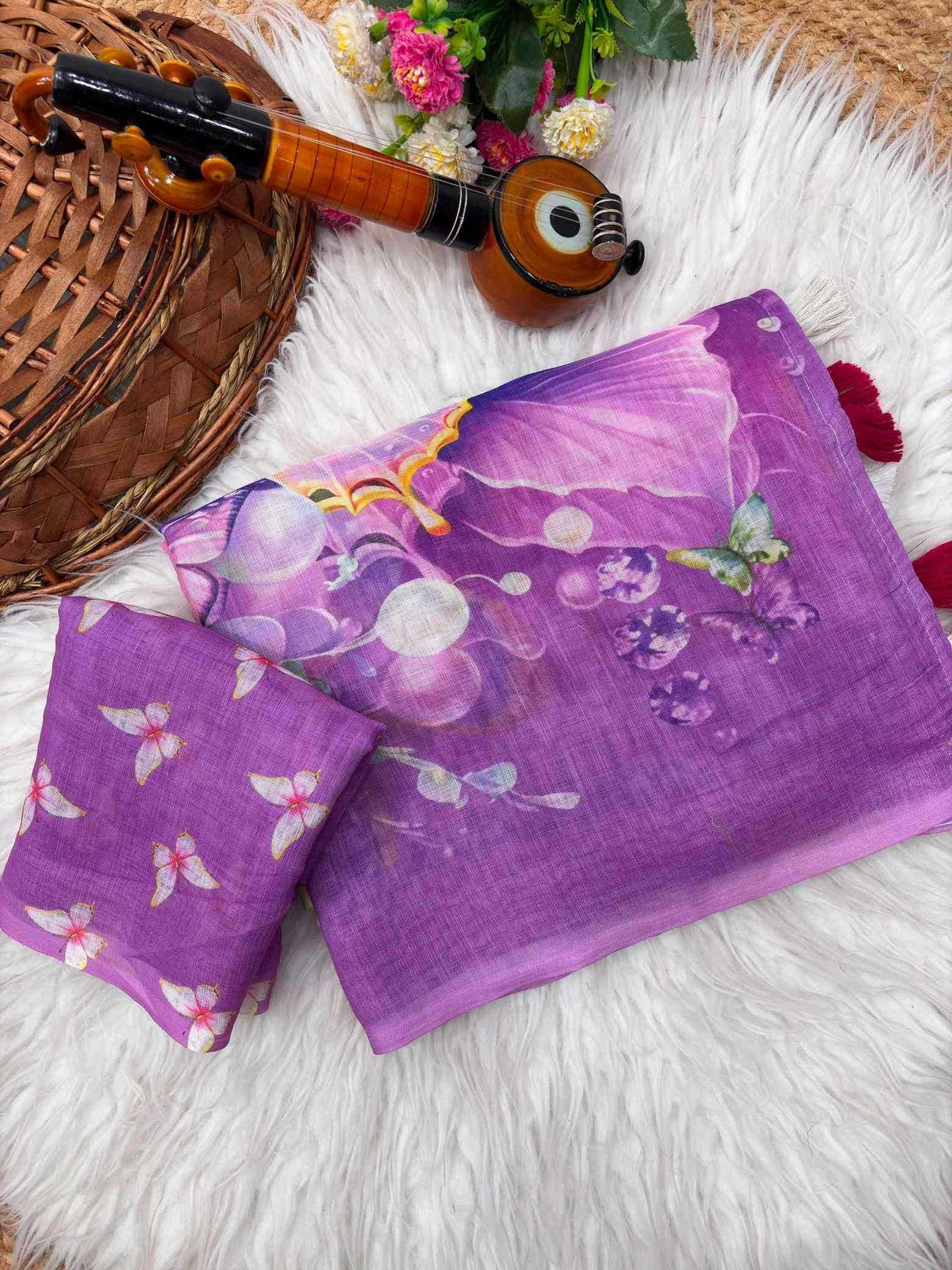 Linen Printed Saree in Grey