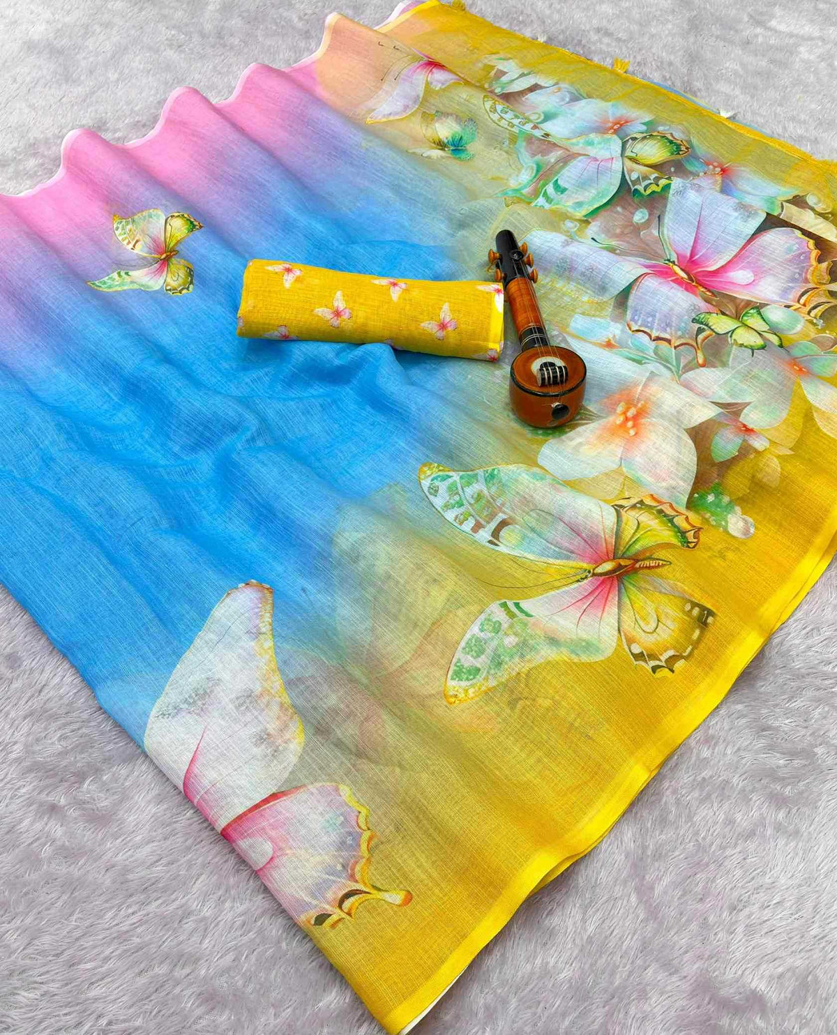 Linen Printed Saree in Grey