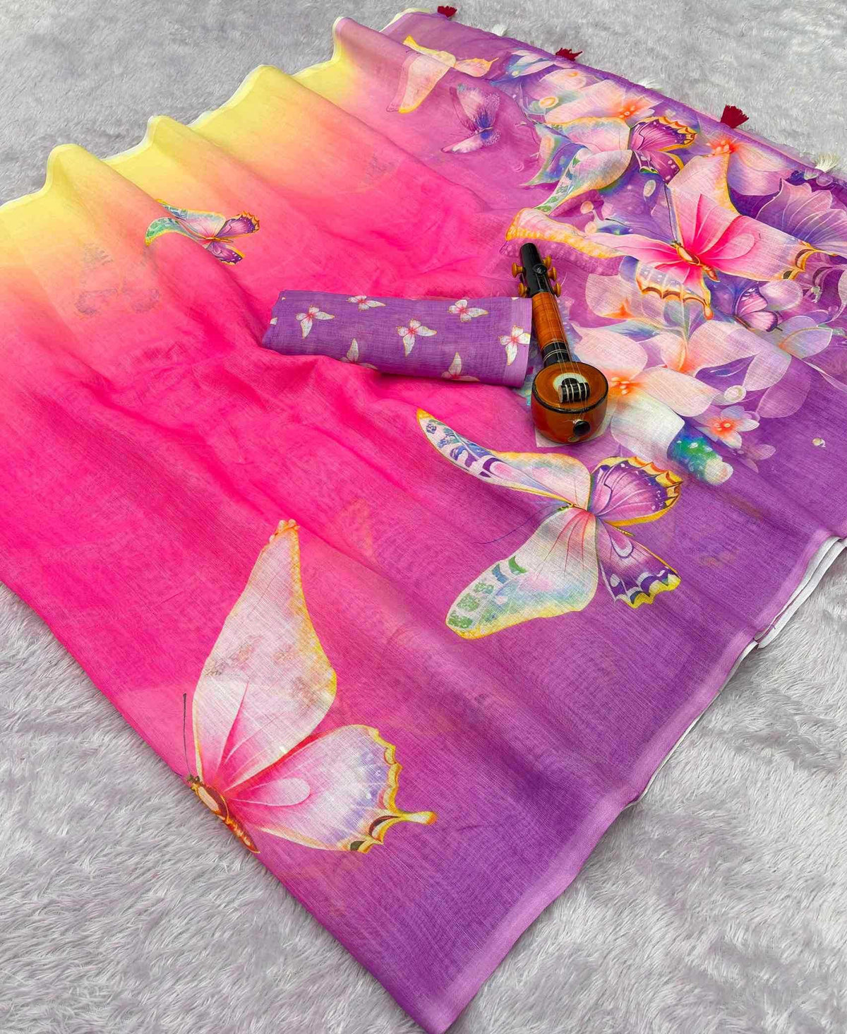 Linen Printed Saree in Grey