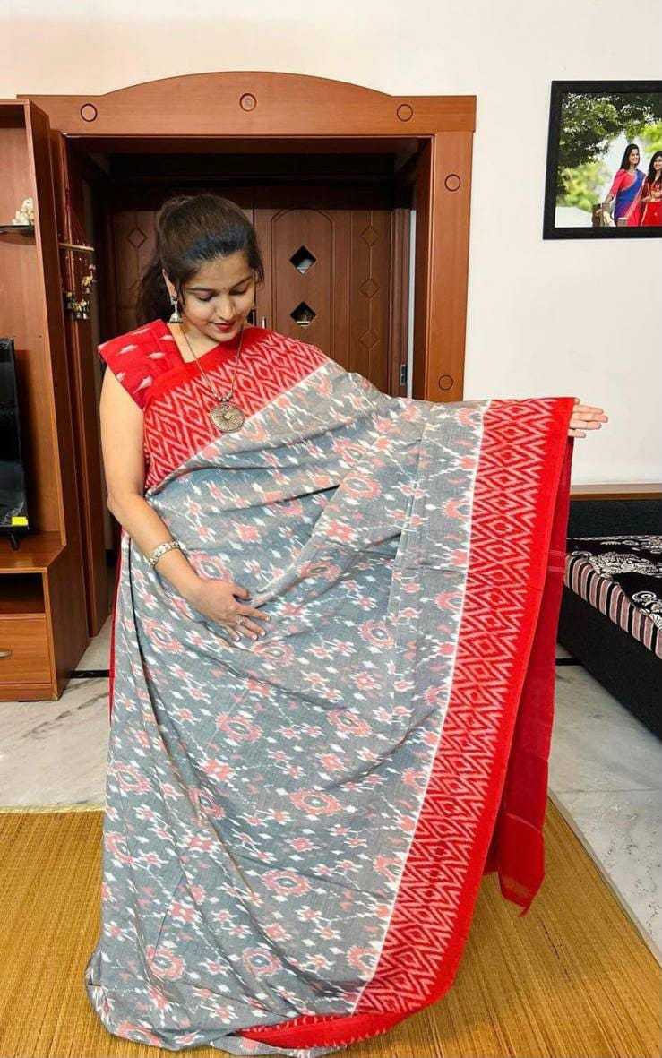 Ikkat Linen Printed Saree