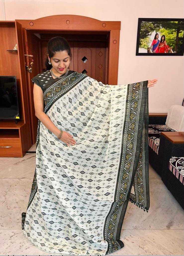 Ikkat Linen Printed Saree