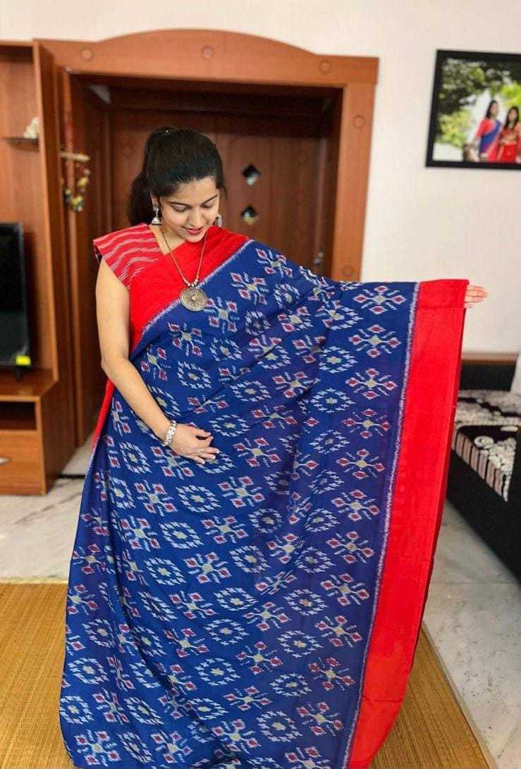 Ikkat Linen Printed Saree