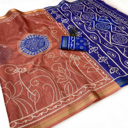 Kota Silk Designer Saree in Brown Rust