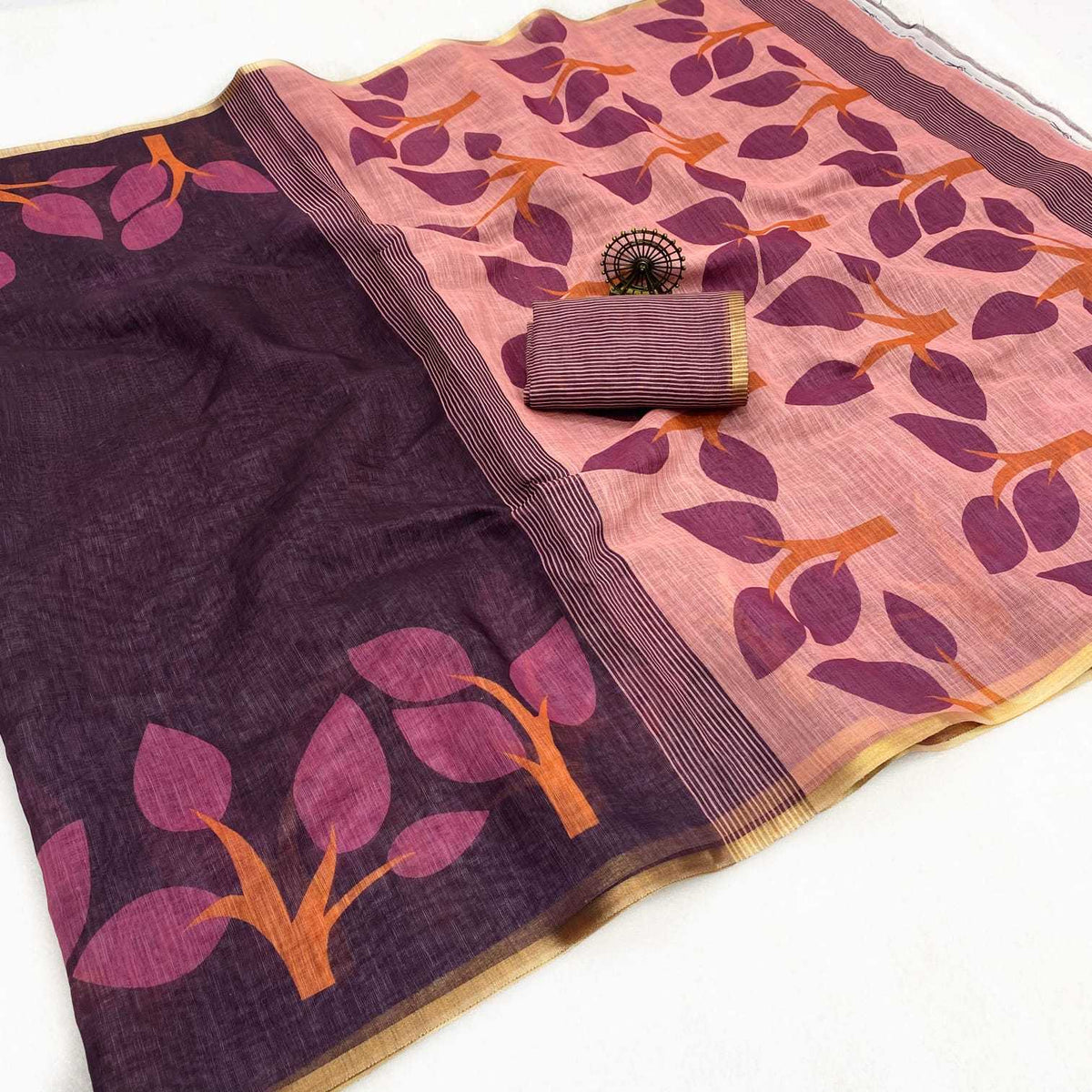 Linen Designer Saree in Pink