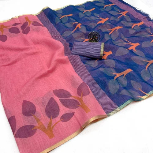 Linen Designer Saree in Pink
