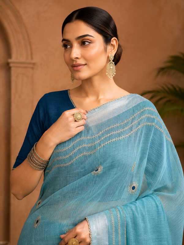 Gurleem Linen Embroidered Saree